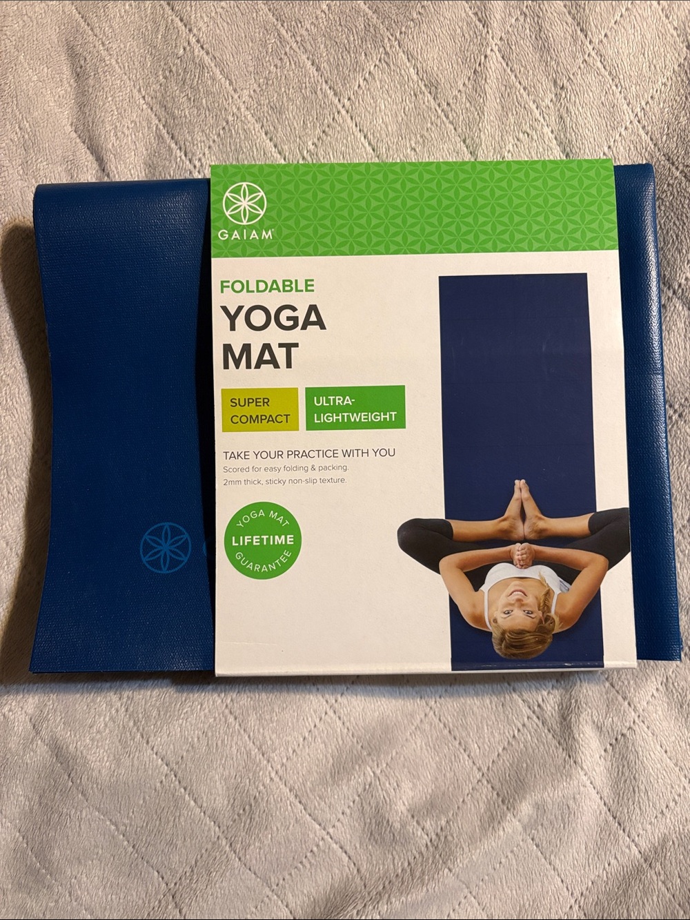 GAIAM Foldable Yoga Mat - Navy Blue super compact, ultra lightweight